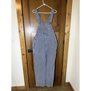 KEY Hickory Stripe Bib Overalls Mens 36x32 Blue White Railroad Workwear Cotton